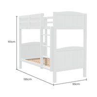 Kingston Slumber Single Bunk Bed Frame Solid Pine Wood Timber, Modular Design, White