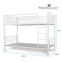 KINGSTON SLUMBER 2in1 Single Metal Bunk Bed Frame, with Modular Design, Matte White