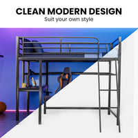 Gaming Loft Bed with Desk, Steel Metal Frame, Space Saving Design, for Single Mattress, Matte Dark Grey