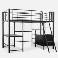 Gaming Loft Bed with Desk and Storage Cabinet, Steel Metal Frame, Space Saving Design, for Single Mattress, Matte Dark Grey