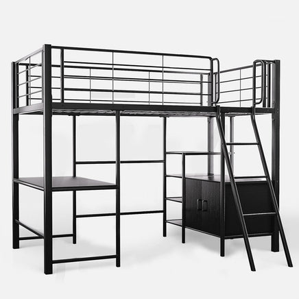 Gaming Loft Bed with Desk and Storage Cabinet, Steel Metal Frame, Space Saving Design, for Single Mattress, Matte Dark Grey