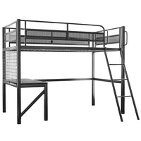 Gaming Loft Bed with Desk, Gridwall, Steel Metal Frame, Space Saving Design, for Single Mattress, Matte Dark Grey