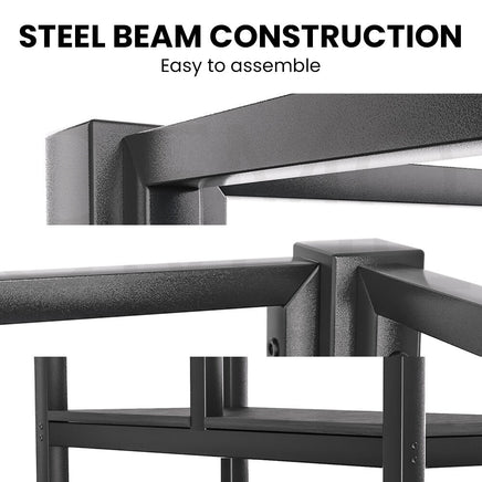 Gaming Loft Bed with Desk, Gridwall, Steel Metal Frame, Space Saving Design, for Single Mattress, Matte Dark Grey