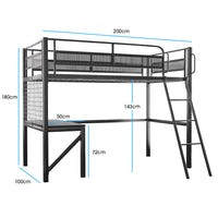 Gaming Loft Bed with Desk, Gridwall, Steel Metal Frame, Space Saving Design, for Single Mattress, Matte Dark Grey