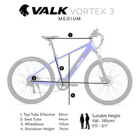 VALK Vortex 3 Electric Bike, Medium Frame Mountain ebike, Blue