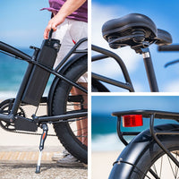 VALK Electric Fat Tyre Cruiser Bike, eBike with Throttle, Matte Black