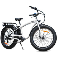 VALK Electric Fat Tyre Cruiser Bike, eBike with Throttle, White