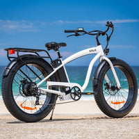 VALK Electric Fat Tyre Cruiser Bike, eBike with Throttle, White