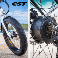 VALK Electric Fat Tyre Cruiser Bike, eBike with Throttle, White