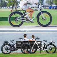 VALK Electric Fat Tyre Cruiser Bike, eBike with Throttle, White