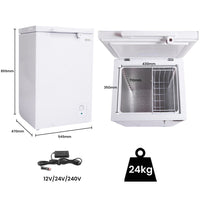 GECKO 100L Portable Chest Freezer, 12V/24V/240V for Motorhome and Caravan, White