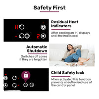 EuroChef 90cm 5 Zone Ceramic Cooktop, 8900W Electric, FlexiZone Adjustable Size Hobs, Touch Controls