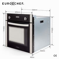 EuroChef 60cm Stainless Built-in 70L Grill 8 Function Fan Forced Electric Wall Oven
