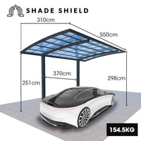 SHADE SHIELD Single Cantilever Carport 3.0m x 5.5m x 3.5m, Aluminium Alloy Frame, Polycarbonate Roof, Shelter for Car or Outdoor Living