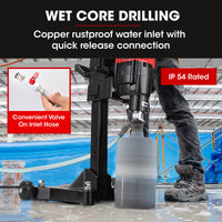 BAUMR-AG 3200W 280mm Wet/Dry Core Drill w/ Wheeled Stand & 127mm Bit Combo, for Concrete Coring Hole Drilling