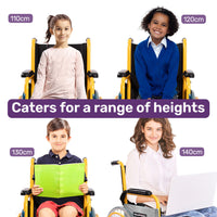 EQUIPMED Kids Paediatric Wheelchair, 100kg Rated, 110-140cm Rider Height, Quick Folding, Adjustable Footrests, 22" Wheels, Yellow