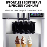 POLYCOOL Benchtop Soft Serve Ice Cream Machine, 3 Flavours, 2+Twist, Frozen Yoghurt, Acai Maker, Twin Cylinder, Counter Top Design, 15A Plug