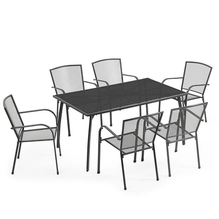 FORTIA 7pc Outdoor Dining Furniture Set, Rectangular Table and Chairs Setting for Outside
