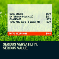 MTM 62CC Pole Chainsaw Saw Petrol Chain Tree Pruner Extended Extension Cutter