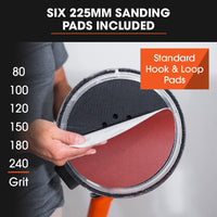 Unimac 225mm 750W Telescopic Long Reach Dry Wall Sander Kit, Foldable, Vacuum System, LED Worklight, 6x Sanding Discs