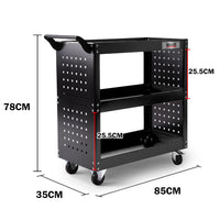Bullet 3-Tier Steel Tool Trolley Cart, for Workshop, Mechanic, with Pegboard, Screwdriver Bay, Black
