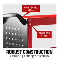 BULLET 3-Tier Steel Tool Trolley Cart for Workshop, Mechanic, with Pegboard, Screwdriver Bay, Red