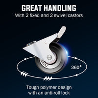 BULLET 3-Tier Steel Tool Trolley Cart for Workshop, Mechanic, with Pegboard, Screwdriver Bay, Red