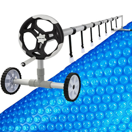 AURELAQUA Pool Cover Roller and 10x5m Solar Blanket 500 Micron, Blue