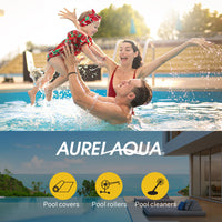 AURELAQUA Pool Cover Roller and 8.5x4.2m Solar Blanket 400 Micron, Blue/Blue