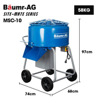BAUMR-AG 100L Forced Action Pan Mixer, 1100W Electric Motor, Lightweight 58kg Design, for Mortar Screed Resin Cement, 8 Inch Solid Rubber Wheels