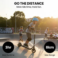 ALPHA Edge Electric Scooter, Kids & Teens, Adjustable Handlebars, 3 Speed Modes, Dual Foot E-Brake, Bluetooth Music, LED, Black