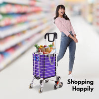 GOMINIMO Foldable Aluminum Shopping Trolley Cart with Wheels and Lids (Purple and Silver) GO-STY-103-XR