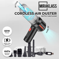 Miraklass Cordless Air Duster with Vacuum (Black) MK-ADV-101-HL