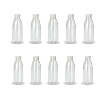 10x 300ml PET Juice Bottles + Tamper Evident Caps - Empty Plastic Recyclable Clear