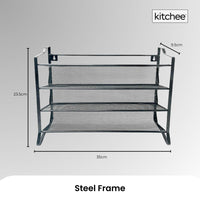 4 Tier Metal Spice Rack + 28 Glass Jars - Kitchen Pantry Herb Storage Organiser