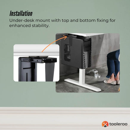 Tooleroo Under Desk CPU Holder PC Mount - Adjustable 360 Degree Rotation Rack