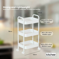 Kitchee 3-Tier Kitchen Storage Cart Trolley with Wheels - Shelf Organiser WHITE