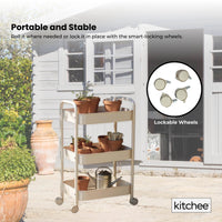 Kitchee 3-Tier Kitchen Storage Cart Trolley with Wheels - Shelf Organiser WHITE