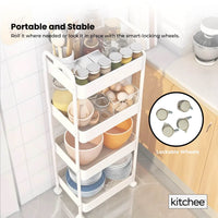 Kitchee 4-Tier Kitchen Storage Cart Trolley with Wheels - Shelf Organiser WHITE