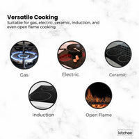 Kitchee 32cm Carbon Steel Wok Set Flat Bottom with Wood Lid + Spatula - Induction Ready