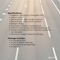 Social Hike Step-Inflating Camping Mattress Lightweight Waterproof Sleeping Grey