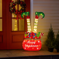 Christabelle Elf in Gift Sack Christmas Display Warm White LED Lights 86cm for Decoration w/Wire Frame Construction