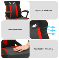 Sarantino Fayzo Racing Reclining Office Gaming Chair Black And Red Adjustable Computer Desk Seat With Adjustable Height, Breathable Mesh Back, Padded Armrests