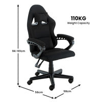 Sarantino Antre Kids Study Gaming Chair Black Adjustable Computer Desk Seat Racing Inspired-look With Adjustable Height, Ergonomic Back Support, Padded Armrests