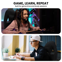 Sarantino Antre Kids Study Gaming Chair Black Adjustable Computer Desk Seat Racing Inspired-look With Adjustable Height, Ergonomic Back Support, Padded Armrests