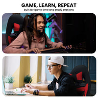 Sarantino Antre Kids Study Gaming Chair Black Red Computer Desk Seat Adjustable Height, Ergonomic Back Support, Padded Armrests