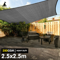 Wallaroo 280gsm Outdoor Sun Shade Sail Canopy Grey Square 2.5m X 2.5m