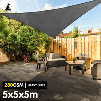 Wallaroo 280gsm Outdoor Sun Shade Sail Canopy Grey - 5m X 5m X 5m