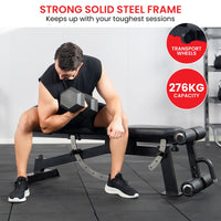 Powertrain Multi Workout Bench with Transport Wheels and Adjustable Backrest