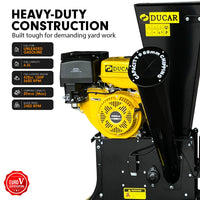Ducar 89mm Key Electric Start Wood Chipper 420cc 15hp 4-stroke Engine Unleaded Petrol Garden Shredder Mulcher Grinder - 601c Black